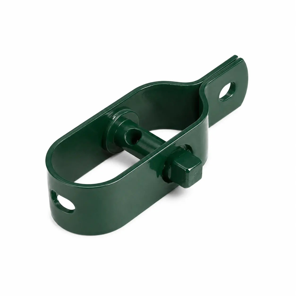Tendeur pour grillage en acier peint vert, d’une longueur de 90 mm, équipé d’une tige de serrage Ø14 mm. Ce raidisseur robuste permet de tendre et de régler efficacement le fil de tension d’un grillage souple, d’une clôture de jardin ou d’un fil barbelé.